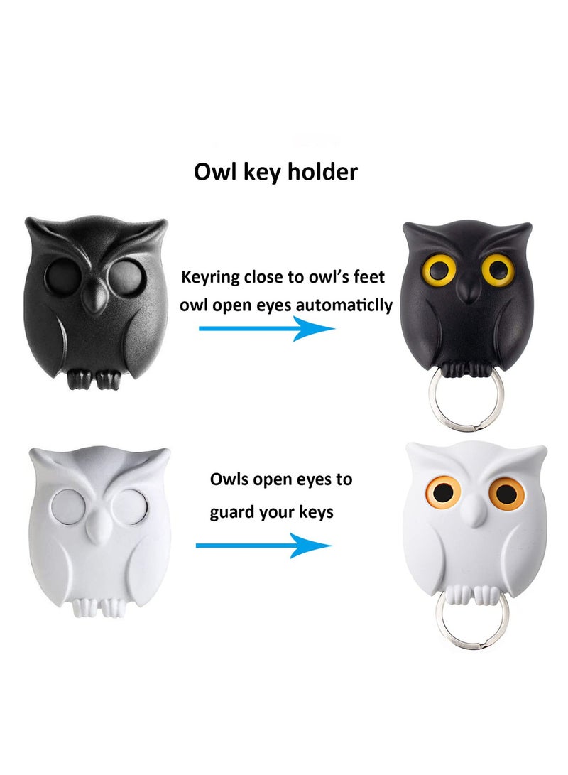 2PCS Cute Magnetic Owl Key Holder Set, Wall-Mounted, Automatic Open-Close Eyes, Perfect for Home Organization and Key Storage