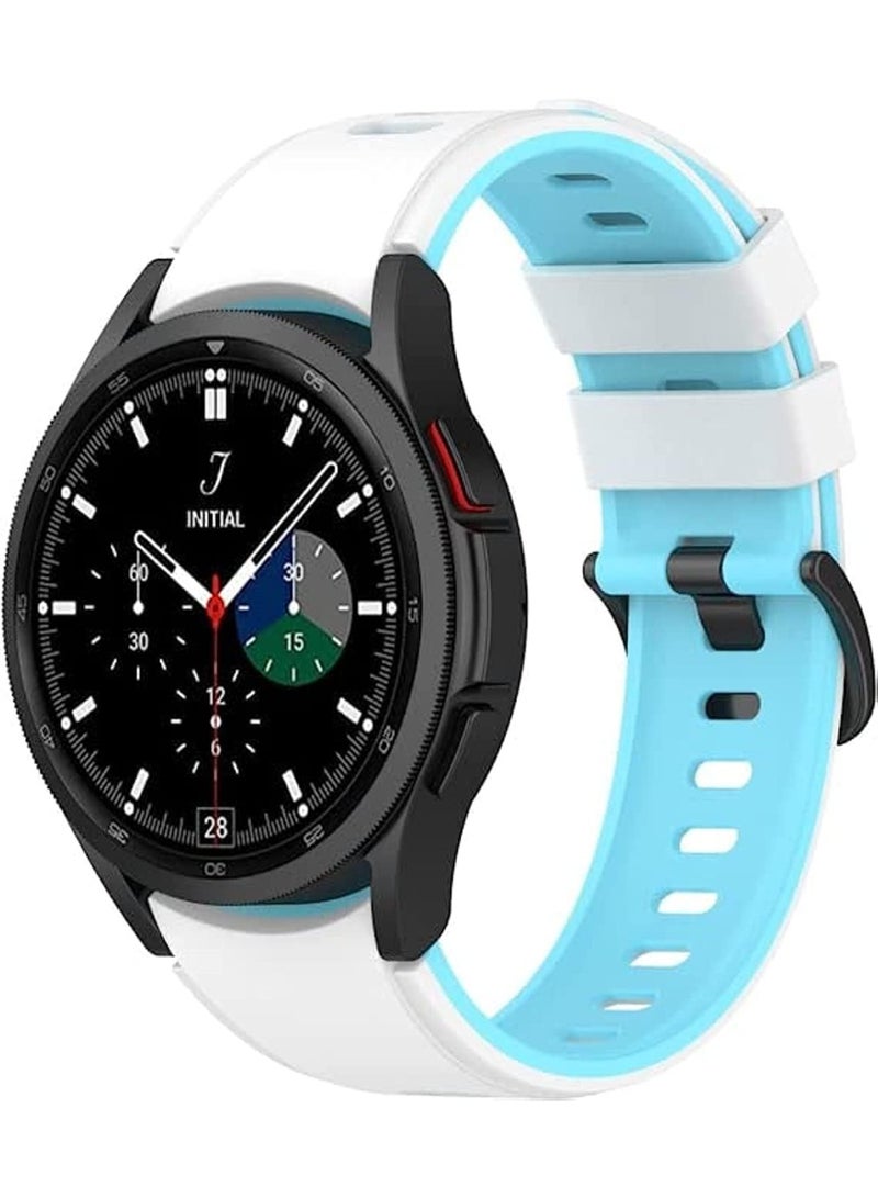 Luxury Silicone Band for Samsung Galaxy Watch 4/4 Classic Actie 2/Actie (40mm) Watch 3 (41mm, 42mm, 40mm) and Gear S2 Classic (Light Blue White) - Image 1