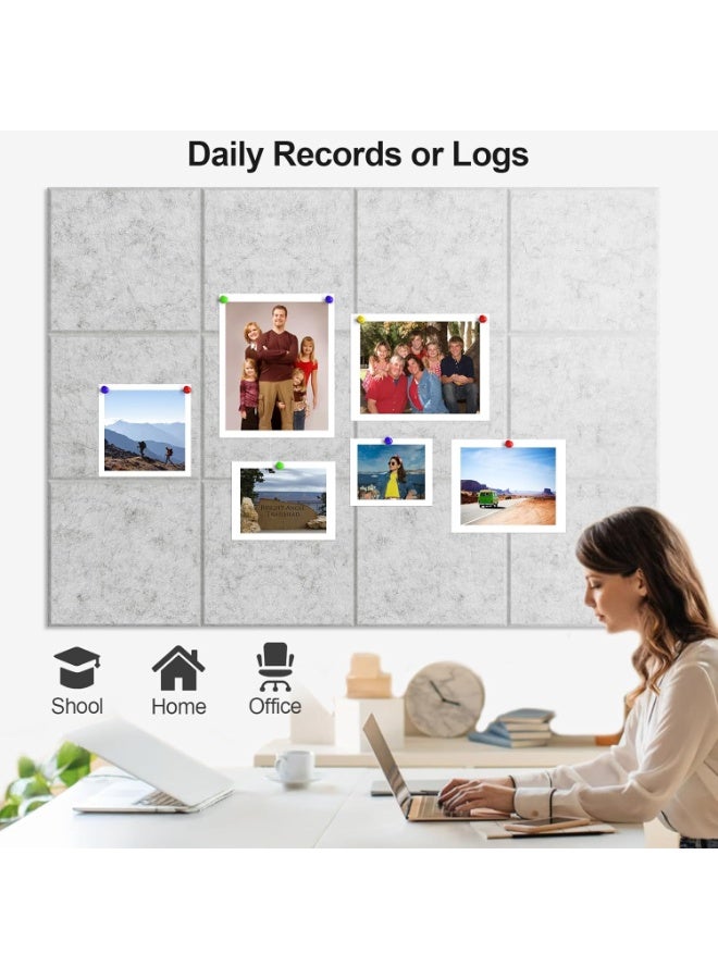 Relex Large Bulletin Boards, 12 Pack Felt Wall Tiles with Safe Removable Adhesive Tabs and Box of Pushpins, Cork Board Alternative, Pin Board Tack Board for Office Walls (Light Grey) - Image 2