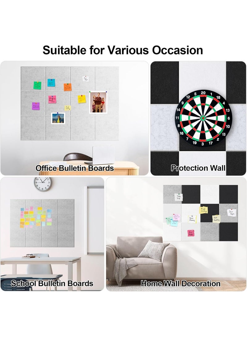 Relex Large Bulletin Boards, 12 Pack Felt Wall Tiles with Safe Removable Adhesive Tabs and Box of Pushpins, Cork Board Alternative, Pin Board Tack Board for Office Walls (Light Grey) - Image 3