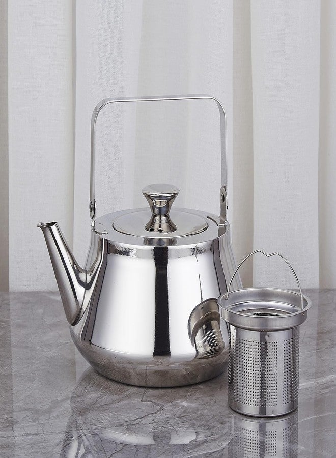 SANQIAHOME إبريق شاي من الفولاذ المقاوم للصدأ من سانكيا هوم بسعة 2.1 كوارت مع مصفاة، بتصميم عصري وبسيط. - Image 3