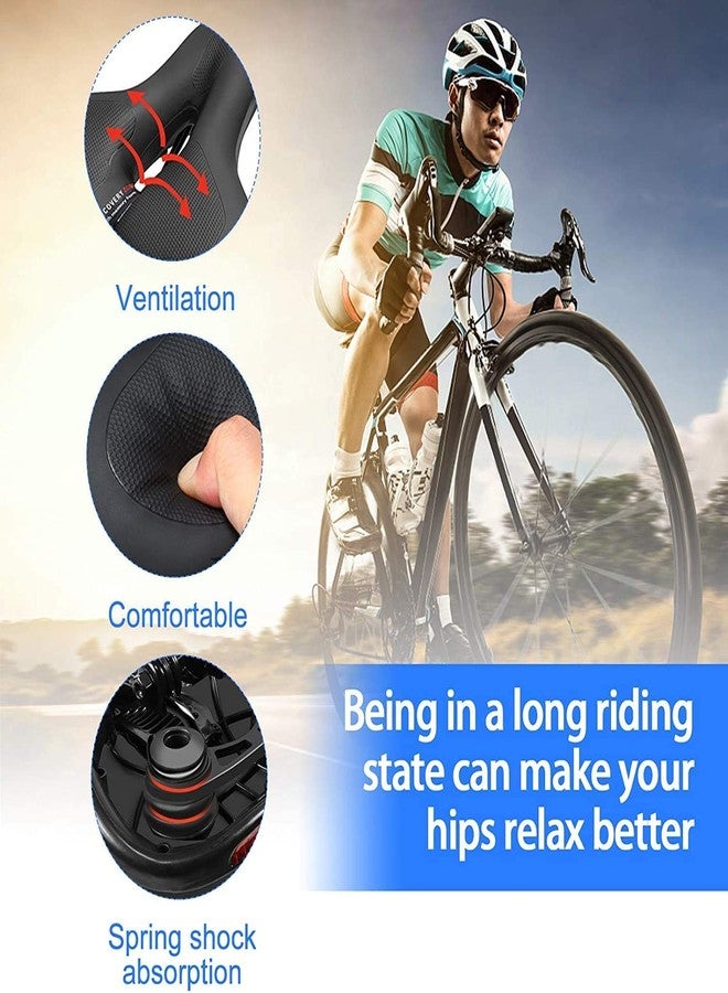 Linist Bicycle Seat, Replacement Wide Saddle Bicycle with Waterproof Memory Foam Padded Leather, Reflective Strip Seat Cushion and Dual Shock Absorbing Rubber Balls, Bicycle Saddle (Black-Blue) - Image 4