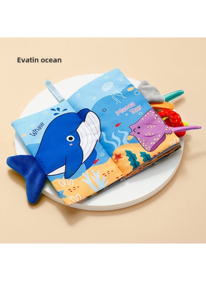 LULU PAPK Cloth Book Baby Early Education Can Not Tear Three-dimensional Animal Book Can Bite Baby Educational Toys Ring Book-Color:Azhi Ocean  - Image 1