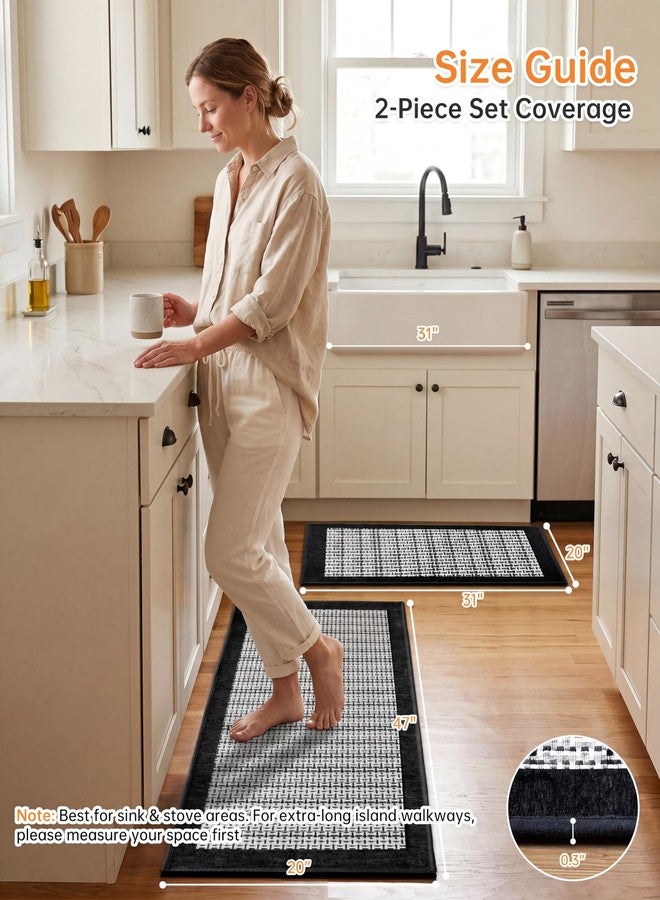 eqivei Kitchen Rugs, Non Slip Washable Kitchen Mat Set of 2, 47"x20"+31"x20", Absorbent Runner Rugs with Rubber Backing for Front of Sink, Kitchen Floor, Laundry Room (Black) - Image 2