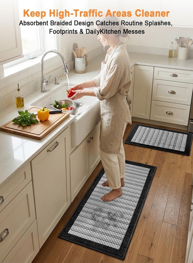 eqivei Kitchen Rugs, Non Slip Washable Kitchen Mat Set of 2, 47"x20"+31"x20", Absorbent Runner Rugs with Rubber Backing for Front of Sink, Kitchen Floor, Laundry Room (Black) - Image 5