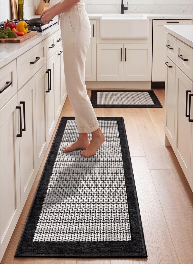 eqivei Kitchen Rugs, Non Slip Washable Kitchen Mat Set of 2, 47"x20"+31"x20", Absorbent Runner Rugs with Rubber Backing for Front of Sink, Kitchen Floor, Laundry Room (Black) - Image 1