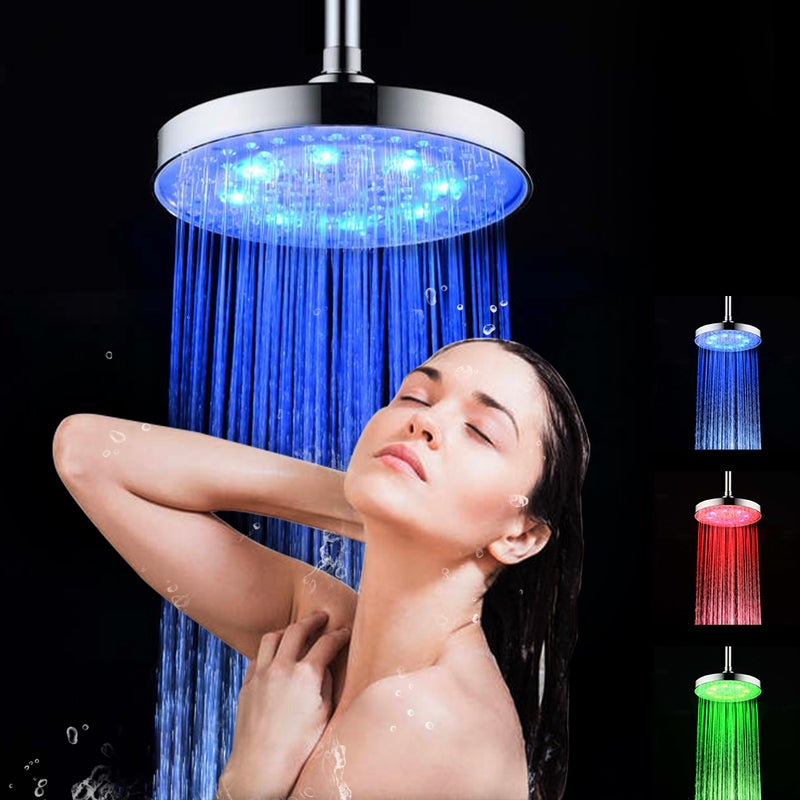 LED Rainfall Shower Head 8inch Round Shower Head RGB Color-Changing Temperature Sensor Showerhead for Bathroom - Image 2