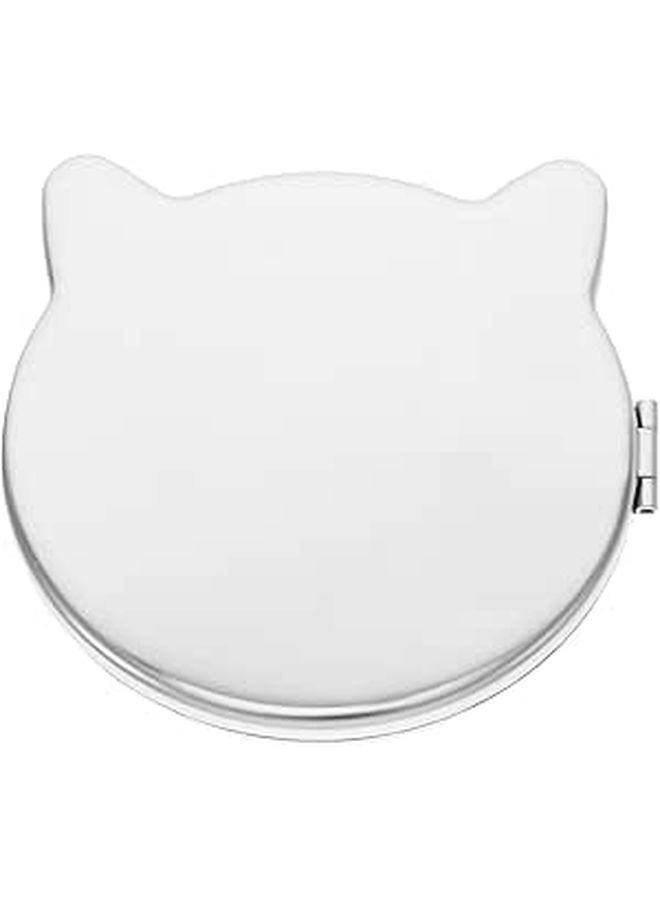 Dual Sided Stainless Steel Folding Travel Mirror Cat Shape 68x65mm Portable - Image 1