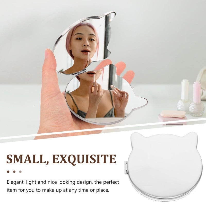 Dual Sided Stainless Steel Folding Travel Mirror Cat Shape 68x65mm Portable - Image 4