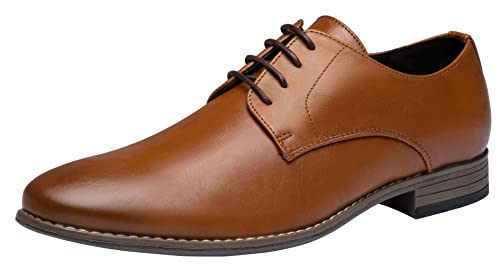 Jousen Men's Oxford Plain Toe Brown Dress Shoes Leather Classic Business Formal Derby Shoes(A5A098 Brown 9.5) - Image 1