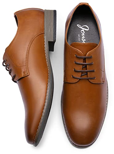 Jousen Men's Oxford Plain Toe Brown Dress Shoes Leather Classic Business Formal Derby Shoes(A5A098 Brown 9.5) - Image 2
