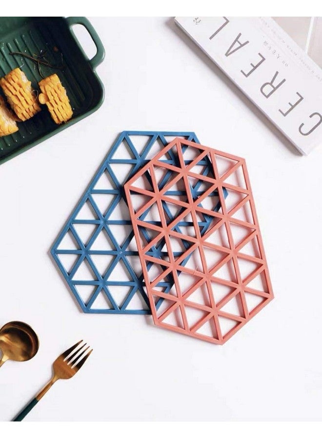 OLWICK® 4 Pcs PVC Tea Coaster Non-Slip Placemat High Temperature Insulation Pad Hollow Pot Mat Bowl with Anti-hot Plastic Placemat (Red Triangle) - Image 3