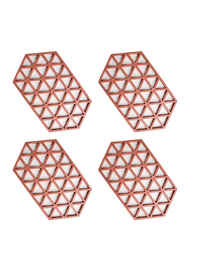 OLWICK® 4 Pcs PVC Tea Coaster Non-Slip Placemat High Temperature Insulation Pad Hollow Pot Mat Bowl with Anti-hot Plastic Placemat (Red Triangle) - Image 1