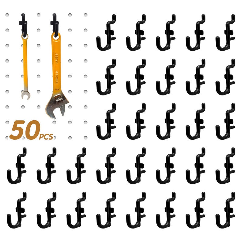 zDwfDc 50PCS Pegboard Hooks Plastic Peg Board J Hooks for Hanging Black Pegboard Hooks J Hook Accessories, for 1/4" Pegboards DD017-50 - Image 1