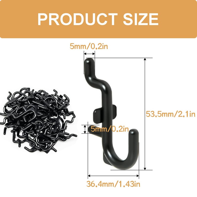 zDwfDc 50PCS Pegboard Hooks Plastic Peg Board J Hooks for Hanging Black Pegboard Hooks J Hook Accessories, for 1/4" Pegboards DD017-50 - Image 2