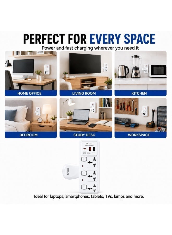 سيروكو محول مقبس حائط 3 مخارج مع USB-C و USB-A، شحن سريع PD 20W، W1433 - Image 4