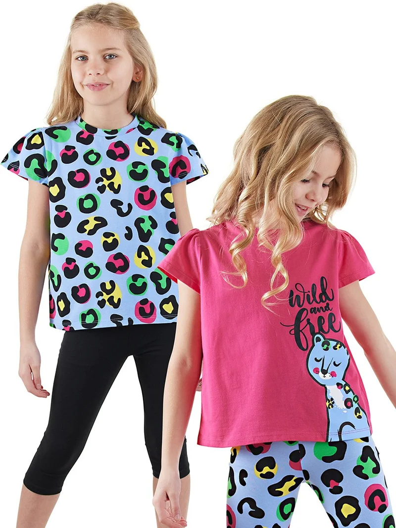 Denokids Girls Black Leopard 2-Piece T-Shirt Set