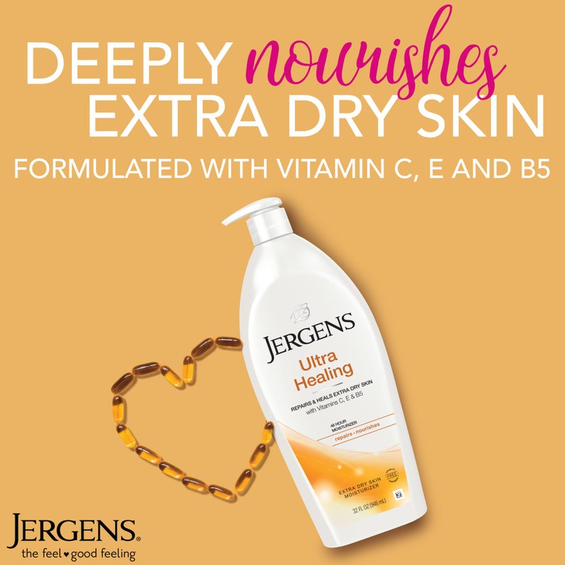 Jergens Ultra Healing Dry Skin Lotion, Hand and Body Moisturizer for Quick Absorption into Extra Dry Skin with Hydralucence Blend, Vitamins C, E and B5, White, 32oz - Image 2