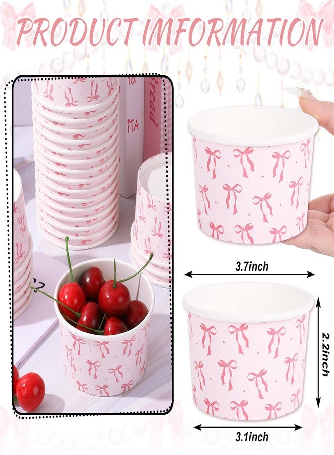 JarThenaAMCS 50Pcs Pink Bow Treat Snack Cups 8oz Bowknot Ice Cream Bowl Cute Coquette Disposable Paper Bowls for Tying the Knot Bride Bach Decor - Image 2
