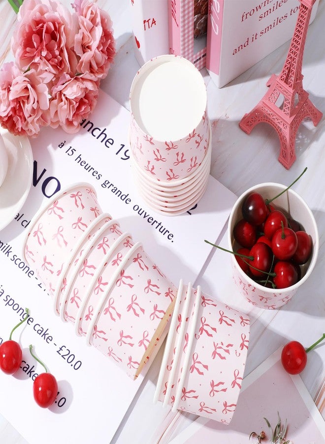 JarThenaAMCS 50Pcs Pink Bow Treat Snack Cups 8oz Bowknot Ice Cream Bowl Cute Coquette Disposable Paper Bowls for Tying the Knot Bride Bach Decor - Image 3