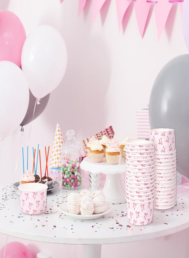 JarThenaAMCS 50Pcs Pink Bow Treat Snack Cups 8oz Bowknot Ice Cream Bowl Cute Coquette Disposable Paper Bowls for Tying the Knot Bride Bach Decor - Image 4