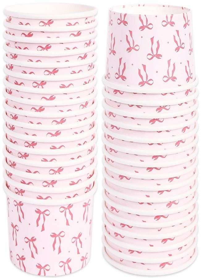 JarThenaAMCS 50Pcs Pink Bow Treat Snack Cups 8oz Bowknot Ice Cream Bowl Cute Coquette Disposable Paper Bowls for Tying the Knot Bride Bach Decor - Image 1