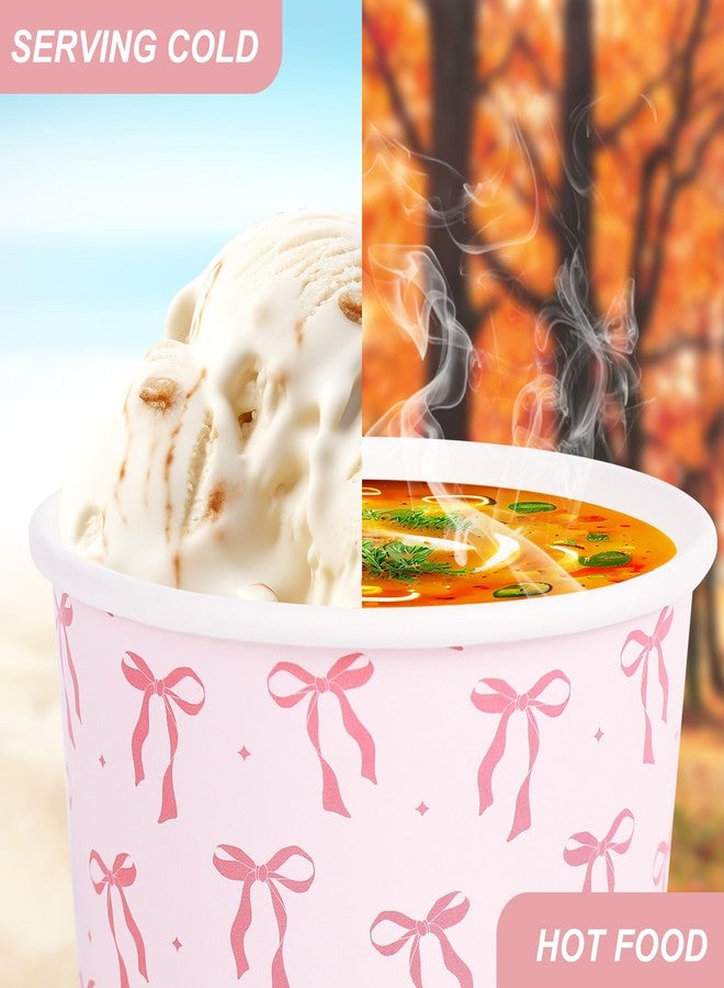 JarThenaAMCS 50Pcs Pink Bow Treat Snack Cups 8oz Bowknot Ice Cream Bowl Cute Coquette Disposable Paper Bowls for Tying the Knot Bride Bach Decor - Image 5