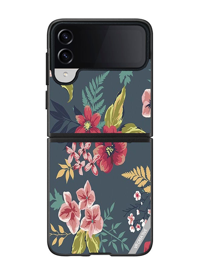VR CREATIVE Protective Case Cover For Samsung Galaxy Z Flip4 Gray Flower Design Multicolour - Image 1