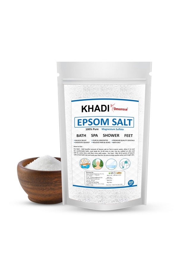 Khadi Omorose Epsom Bath Salt Crystal and Bath | For refreshing bath soak | Foot Spa | Relieves aches & pain - 500 Gram - Image 1