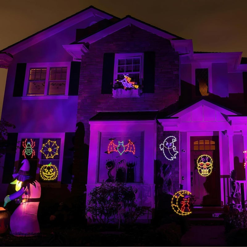 TRWYMZ Halloween Decorations - 16" Halloween Window Silhouette Lights - 4 Pack Colour Lighted Cat on Moon & Witch & Pumpkin & Spider Web for Holiday Indoor and Outdoor Wall Door Window Decorate - Image 5