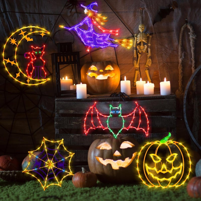 TRWYMZ Halloween Decorations - 16" Halloween Window Silhouette Lights - 4 Pack Colour Lighted Cat on Moon & Witch & Pumpkin & Spider Web for Holiday Indoor and Outdoor Wall Door Window Decorate - Image 4