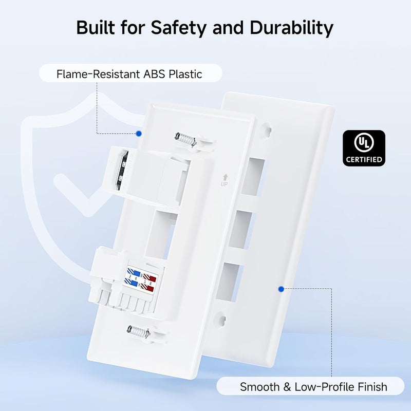 CableMatters [UL Listed] 10-Pack Low Profile 3-Port Keystone Jack Wall Plate, RJ45 Wall Plate for Keystone Jacks in White - Image 5