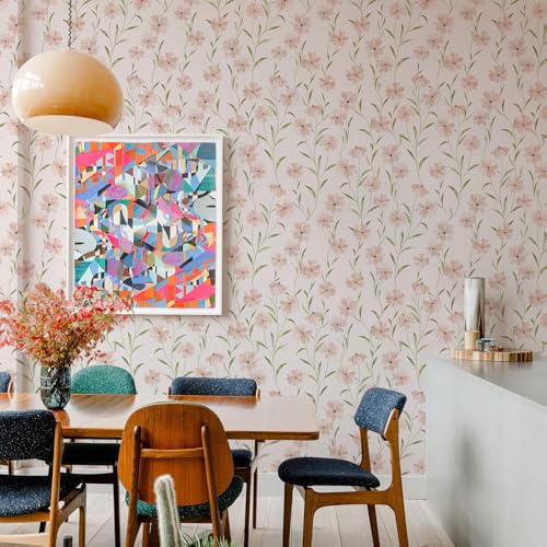 JiffDiff Floral Wallpaper Peel and Stick Pink Daisy Wall Paper Summer Flowers Nursey Room Self Adhesive Contact Paper Stick on Wall Decor for Bedroom Cabinets Bathroom(118" X 17.3", Pink Floral) - Image 3