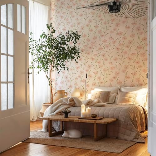 JiffDiff Floral Wallpaper Peel and Stick Pink Daisy Wall Paper Summer Flowers Nursey Room Self Adhesive Contact Paper Stick on Wall Decor for Bedroom Cabinets Bathroom(118" X 17.3", Pink Floral) - Image 2