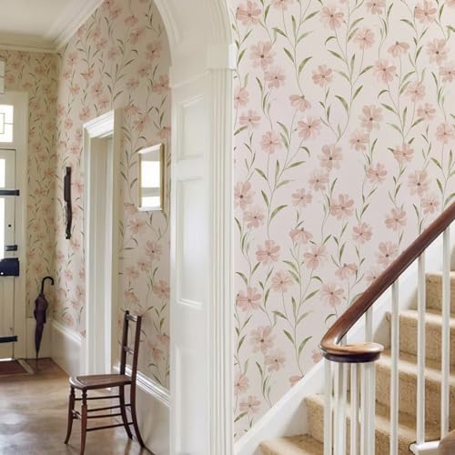 JiffDiff Floral Wallpaper Peel and Stick Pink Daisy Wall Paper Summer Flowers Nursey Room Self Adhesive Contact Paper Stick on Wall Decor for Bedroom Cabinets Bathroom(118" X 17.3", Pink Floral) - Image 5