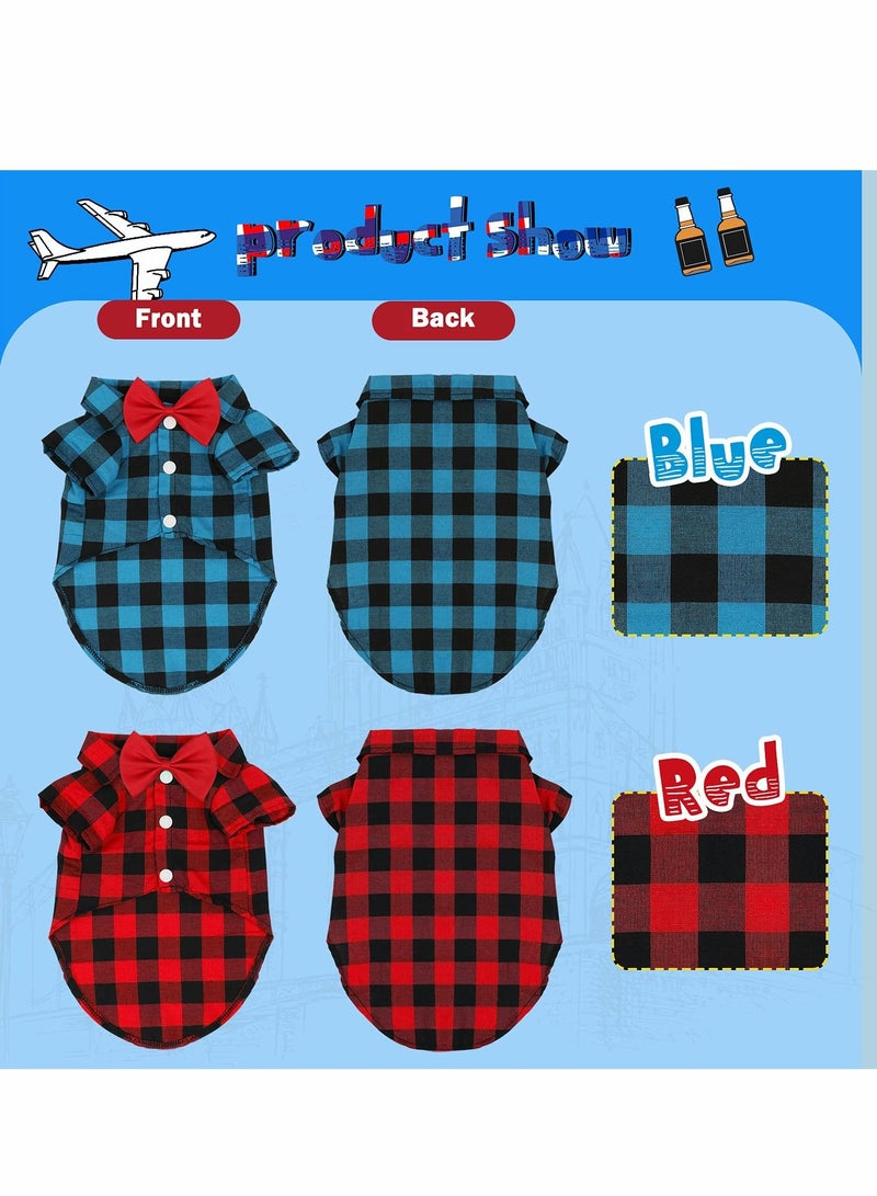 2 Pack Plaid Puppy Shirt, Cute Boy Dog Clothes and Bow Tie Combo Dog Outfit for Small Dogs Cats Birthday Party and Holiday Photos Large - Image 3