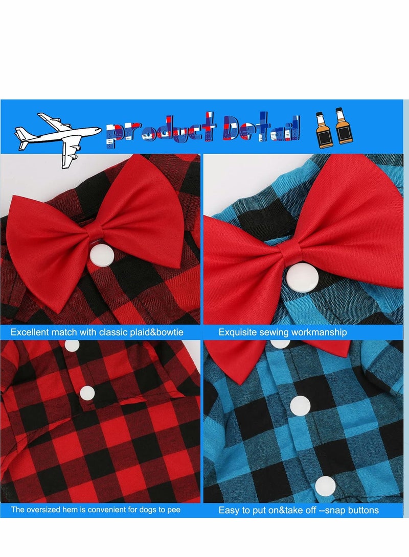 2 Pack Plaid Puppy Shirt, Cute Boy Dog Clothes and Bow Tie Combo Dog Outfit for Small Dogs Cats Birthday Party and Holiday Photos Large - Image 4