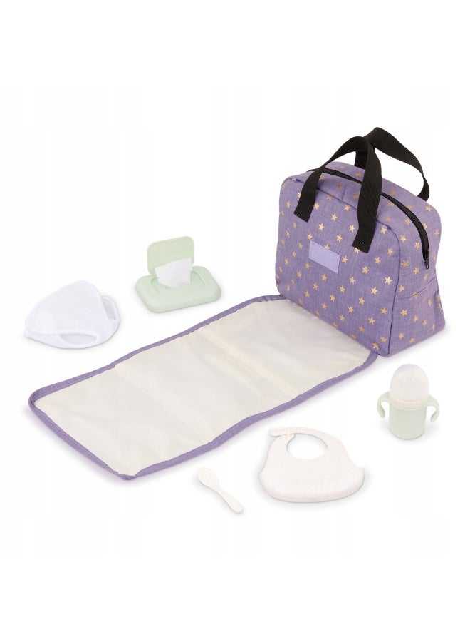 لولا بيبي طقم حقيبة حفاضات الدمى مع مفرش تغيير الحفاضات 7 قطع - بنفسجي - LBY7714Z - Image 1