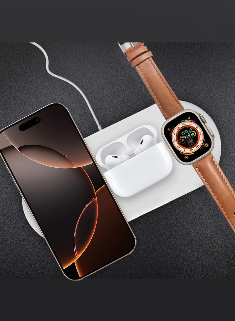 CATANES iPhone 15 Charging Station 3 in 1 Faster Mag-Safe Qi Wireless Charger Stand Wireless Charging Pad for iPhone 15 for iWatch Ultra2 Ultra 8/7/SE/6/5/4/3/2/1 Pods pro/2/3  - Image 1