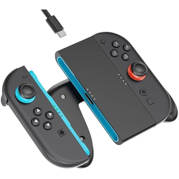 rayihni قبضة شاحن متوافقة مع وحدة تحكم نينتندو سويتش 2 فقط، مقبض شاحن مغناطيسي مناسب لجويكون من سويتش 2 (2025)، مع كابل شحن USB-C، أثناء اللعب شحن - أسود - Image 1