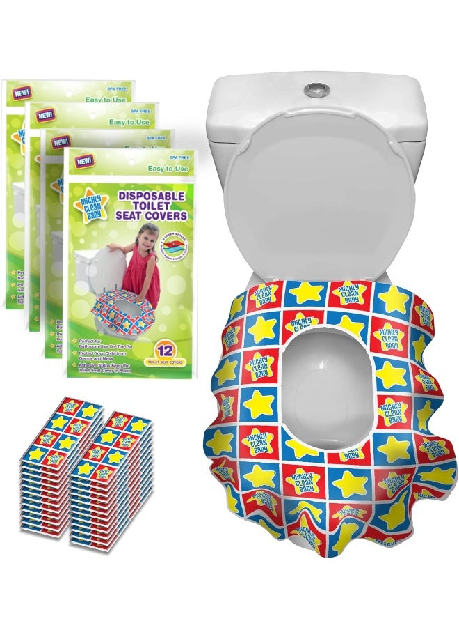 Mighty Clean Baby Mighty Clean Baby Disposable Toilet Seat Covers, 48 Waterproof Potty Covers for Toddlers, Kids and Adults, 4 Packs of 12 Large Covers  - Image 1