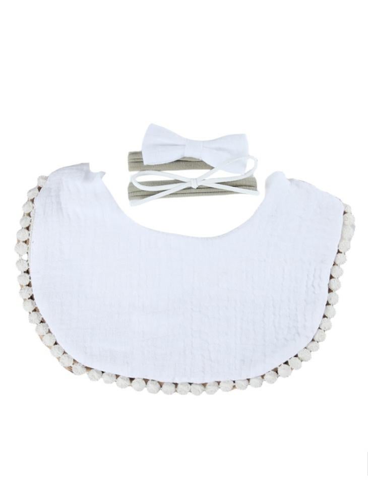 Bambimici - Bambimici -Sophia  Set of Baby Bib and Ribbon Headband - White - Image 1