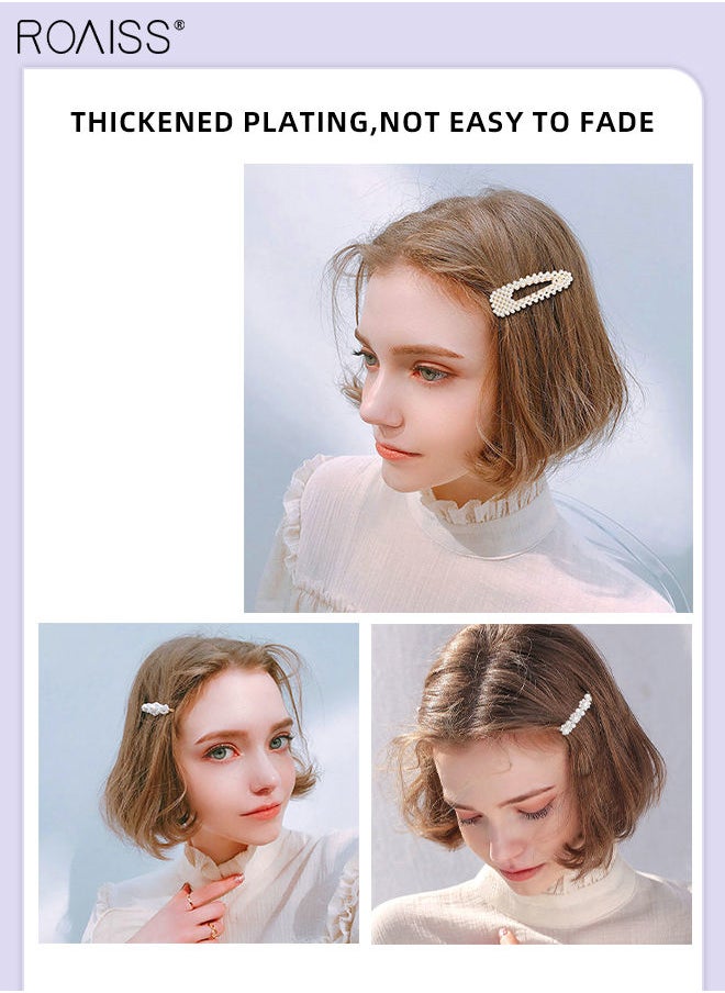 9Pcs Hair Accessories for Women, Three Pearl Embellished Headbands and Six Pearl Hair Clips with Different Styles, Pearl Series Hair Accessories Set