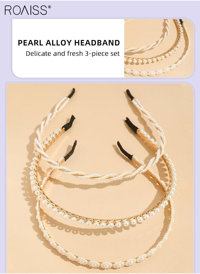 9Pcs Hair Accessories for Women, Three Pearl Embellished Headbands and Six Pearl Hair Clips with Different Styles, Pearl Series Hair Accessories Set