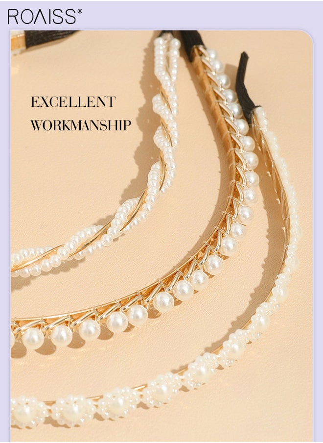 9Pcs Hair Accessories for Women, Three Pearl Embellished Headbands and Six Pearl Hair Clips with Different Styles, Pearl Series Hair Accessories Set