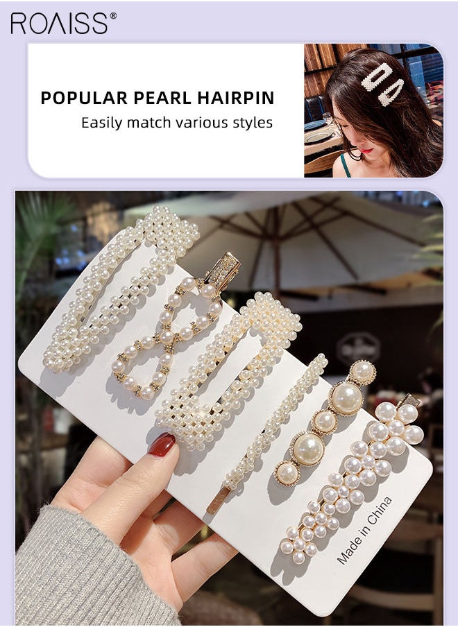 9Pcs Hair Accessories for Women, Three Pearl Embellished Headbands and Six Pearl Hair Clips with Different Styles, Pearl Series Hair Accessories Set