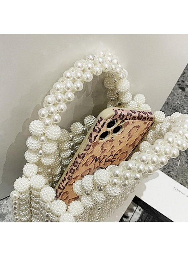 QTKJ Women Pearl Purse,Pearl Clutch, Evening Bags, Square Artificial Pearl Clutch, White Purse for Party Wedding Travel(White) - Image 2