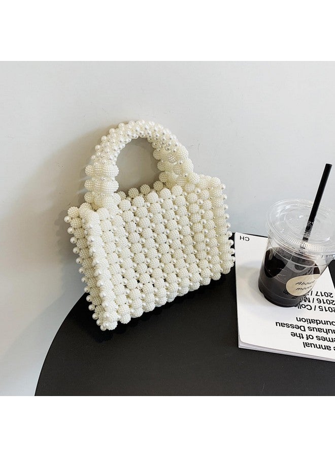 QTKJ Women Pearl Purse,Pearl Clutch, Evening Bags, Square Artificial Pearl Clutch, White Purse for Party Wedding Travel(White) - Image 3