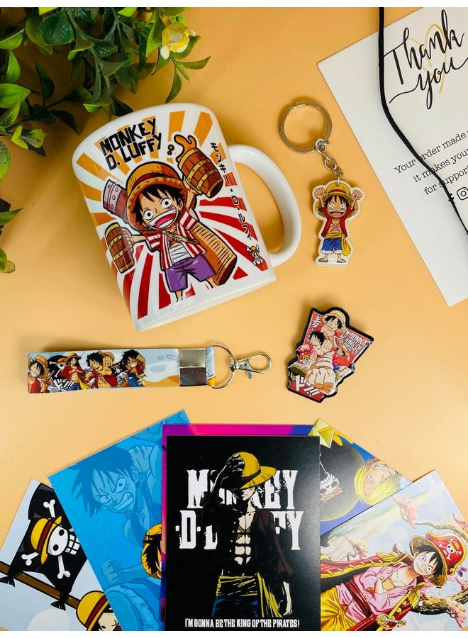 SINCE 7 STORE SINCE 7 STORE Monkey D Luffy Gift Box Includes 5 Products: Mug, Keychain, Key-Tag, 9 Mini Posters (Self Adhesive), And Shape Cut Badge - The Ultimate Fan Collection. 350Ml Ceramic Mug,Multi-Coloured - Image 1