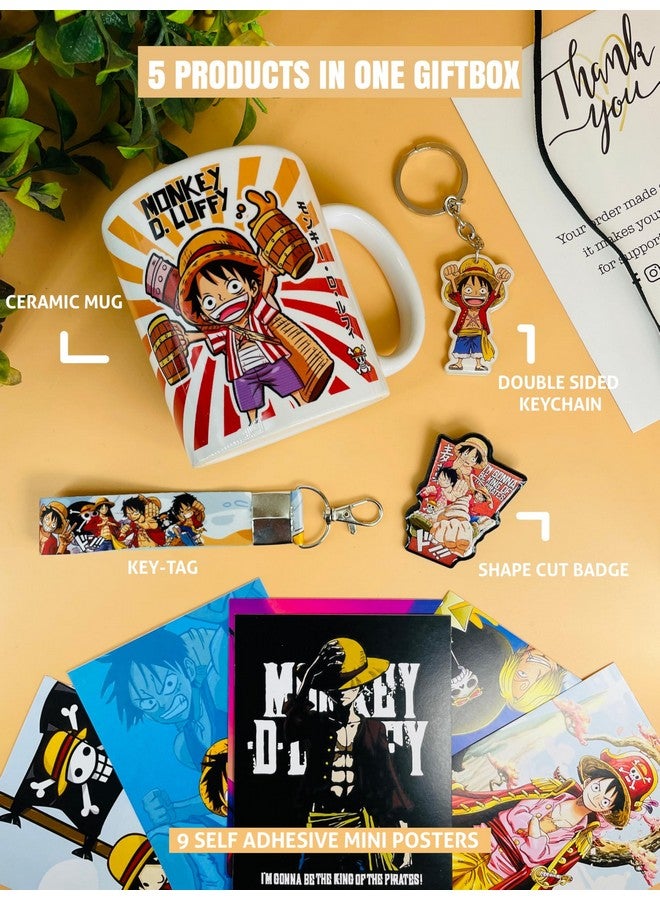 SINCE 7 STORE SINCE 7 STORE Monkey D Luffy Gift Box Includes 5 Products: Mug, Keychain, Key-Tag, 9 Mini Posters (Self Adhesive), And Shape Cut Badge - The Ultimate Fan Collection. 350Ml Ceramic Mug,Multi-Coloured - Image 3